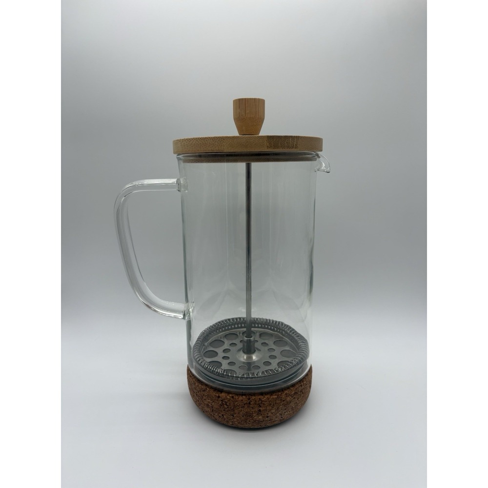Grosche French Press Coffee Tea Maker 9" Melbourne Bamboo & Glass W/ Cork Base